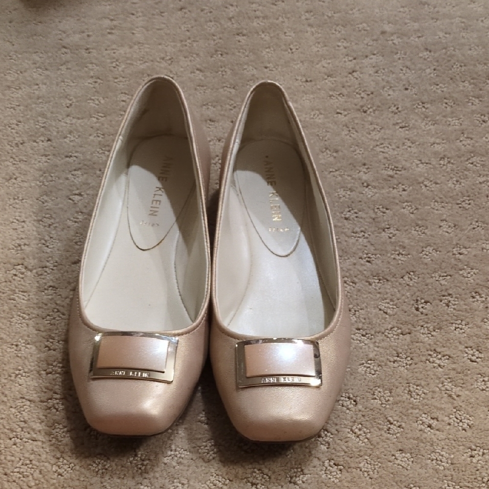 Anne Klein Women's Beige Loafers with Gold Accent